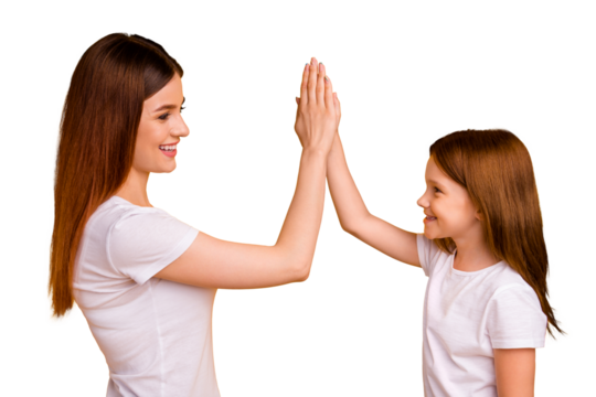 profile side photo of pretty people with long hairdo clapping hand isolated over yellow background