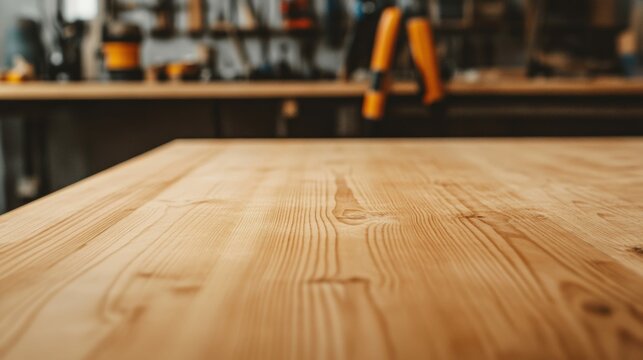 Wooden surface in workshop setting for carpentry and diy projects