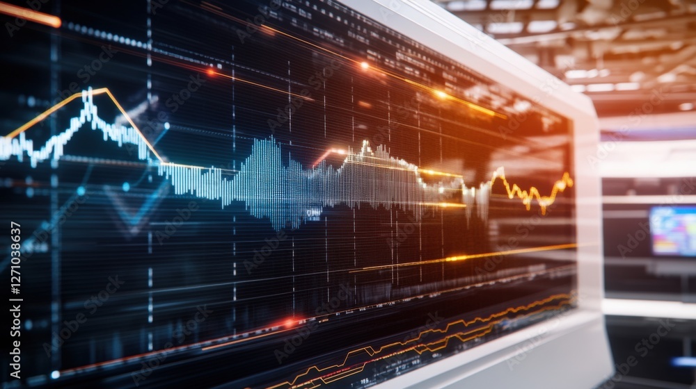 Poster analyzing financial trends through graphs modern office data visualization digital environment close