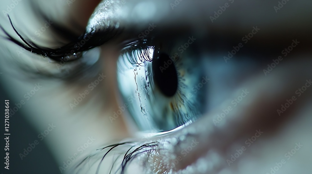 Poster closeup view of a human eye showcasing intricate details and vivid colors for artistic expression : 