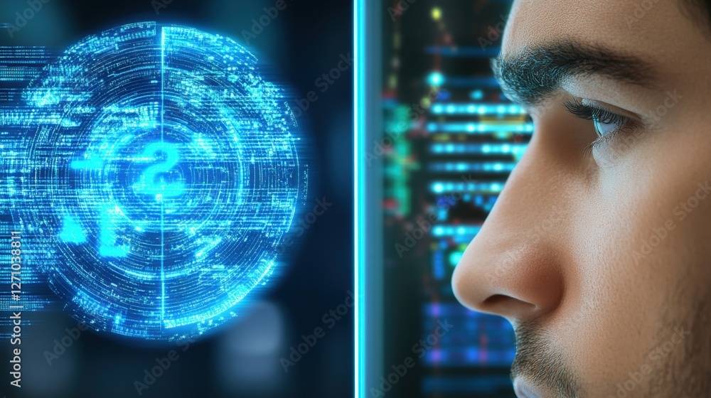 Poster innovative technology exploration futuristic lab digital art modern environment close-up view data v
