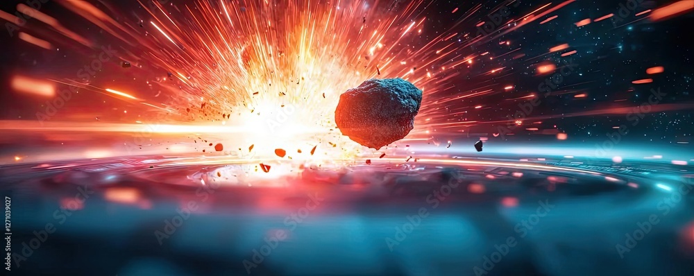Aufkleber asteroid impact idea. a dramatic explosion of an asteroid in outer space emitting vibrant colors.