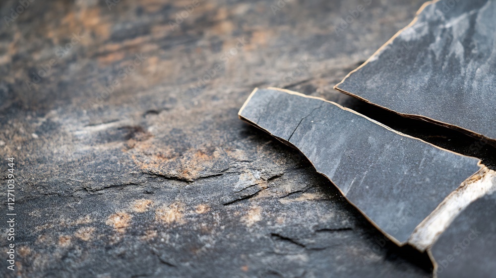 Poster Closeup of a textured slate stone surface showcasing natural patterns and earthy colors : Generative AI