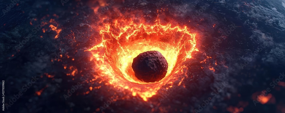 Poster asteroid impact idea. a mesmerizing view of molten lava creating a dramatic volcanic crater.