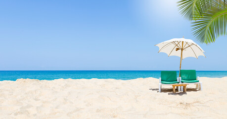 Beach chair on tropical beach, summer outdoor day light, relax by the sea