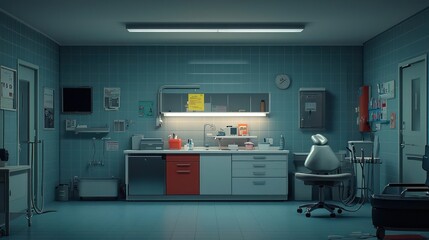 Sterile Medical Examination Room Interior at Night