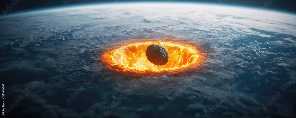 Poster asteroid impact idea. a dramatic view of earth with an asteroid impact creating fiery chaos in the a