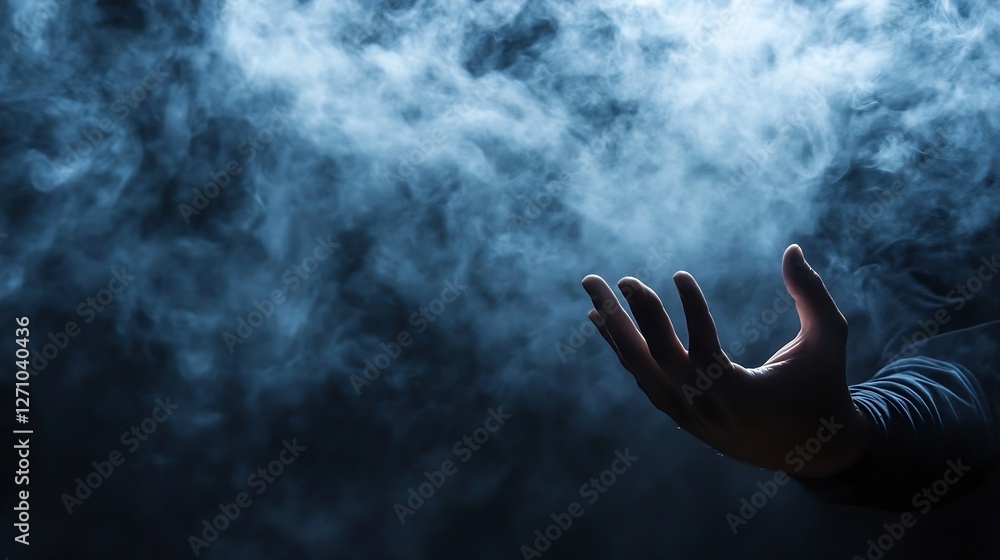 Aufkleber eerie scene of a hand emerging from swirling smoke creating a mysterious and ominous atmosphere : ge