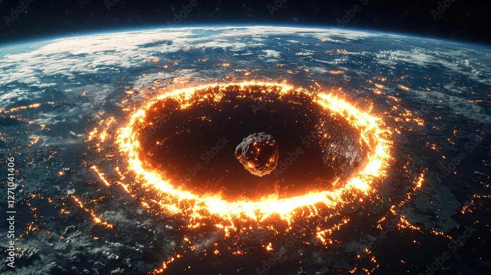 Aufkleber asteroid impact idea. a stunning visualization of an asteroid impacting earth with fiery effects.