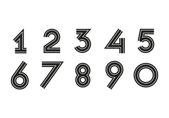 Modern outlined numbers with a triple-line effect, black and white, stylish and geometric