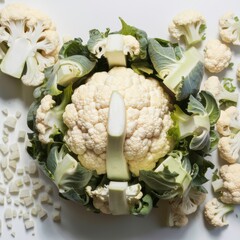Cauliflower Display: Whole, Halved & Diced