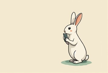 Fototapeta premium White Rabbit Using Smartphone