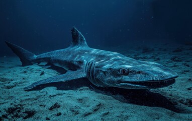 Fototapeta premium A rare deep-sea frilled shark with prehistoric features