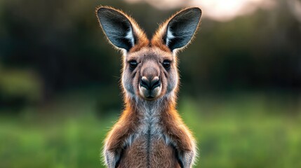 Fototapeta premium Red Kangaroo portrait, sunset grassland, wildlife