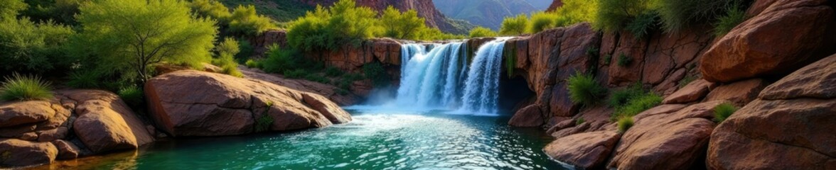 Obraz premium Hidden gem of waterfalls in Kimberley's rugged landscape, valley, Kimberley