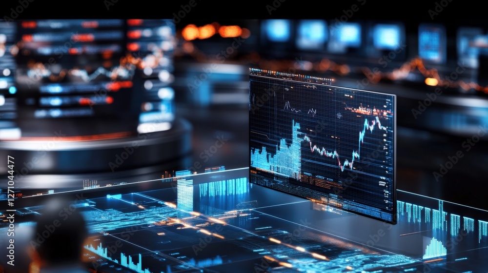 Poster data analysis action in a high-tech business environment digital interfaces dynamic graphs modern of