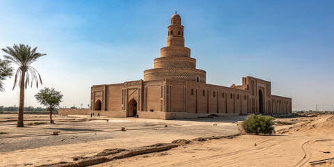 isolated yet magnificent mosque in the desert near derawar fort with a serene atmosphere ai generated