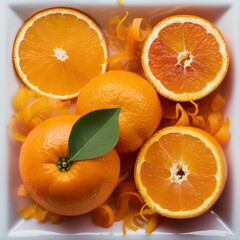 Orange Platter: Whole, Halved & Fresh Leaf