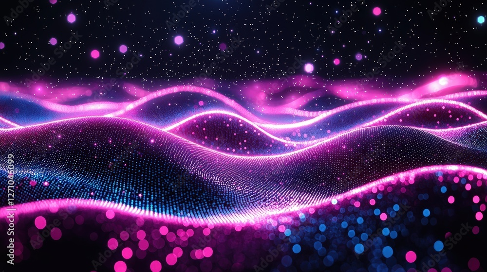 Poster abstract background featuring glowing lights and undulating waves for visual impact