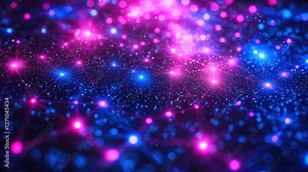 Poster bright pink and blue background with sparkles creating a dynamic and playful atmosphere