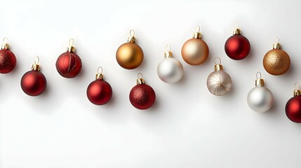 Red Gold White Christmas Ornaments on White Background