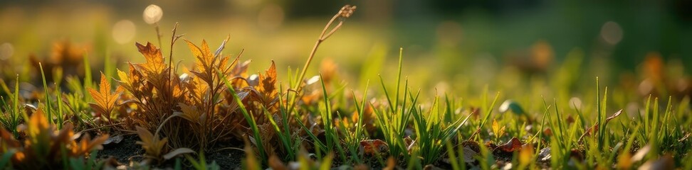 A withered and dying grass plant with brown and blackened leaves, dead plant, grass demise, nature decline