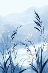 Elegant Floral Outlines, Watercolor Background, Wildflowers And Grass, Soft Light, Simple Scene