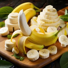 Banana Cuts: Whole, Peeled & Sliced Close-Up