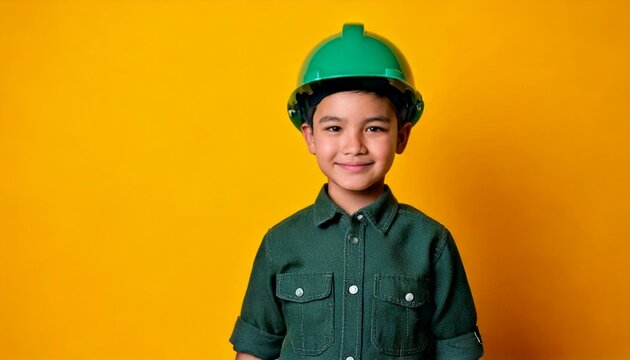 Generated image of a asian boy with green project helmet