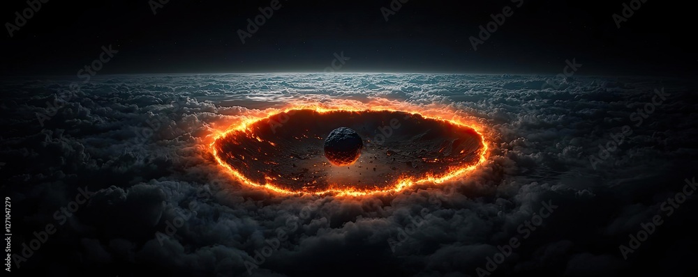 Poster Asteroid impact idea. A stunning aerial view of an asteroid entering Earth's atmosphere.