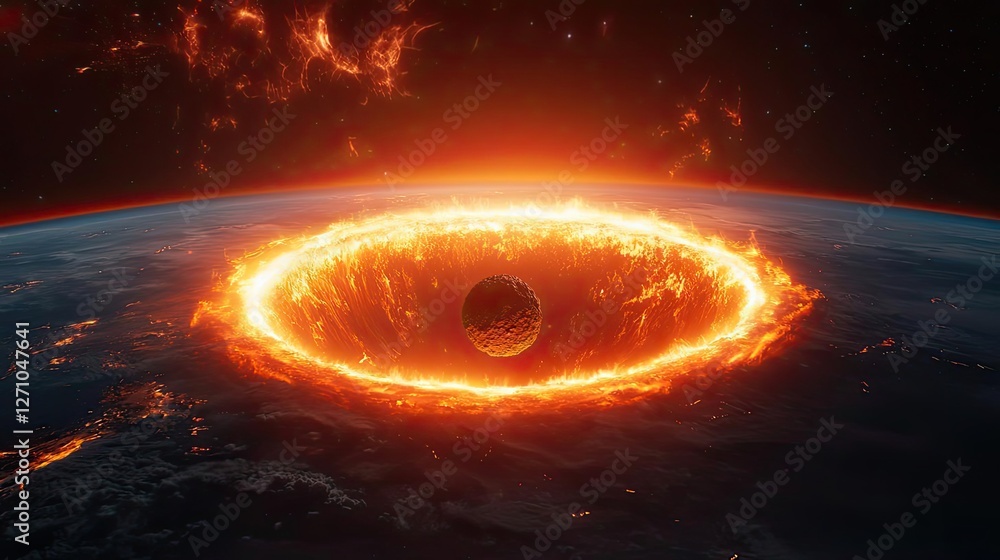 Aufkleber asteroid impact idea. stunning visual of a cosmic impact, showcasing fiery elements and earth in cha