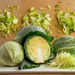 Fresh Cabbage: Whole, Halved & Close-Up Detail