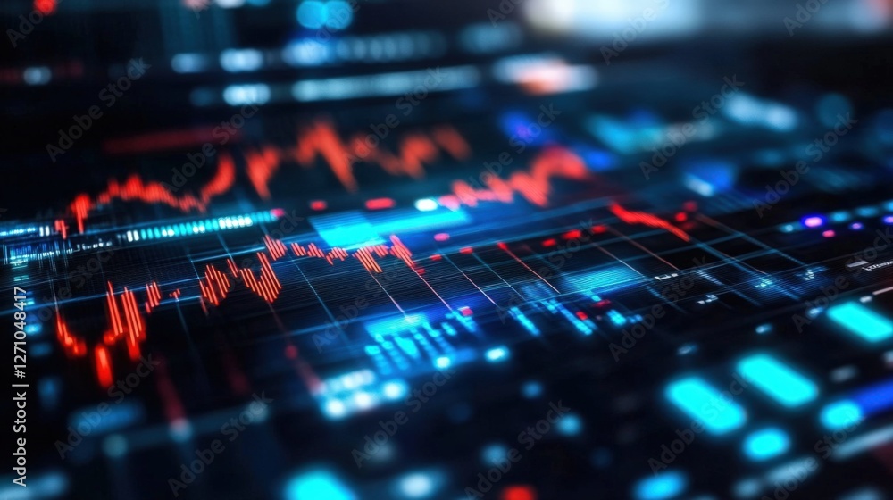 Poster analyzing data trends in financial markets digital workspace infographic visuals high-tech environme