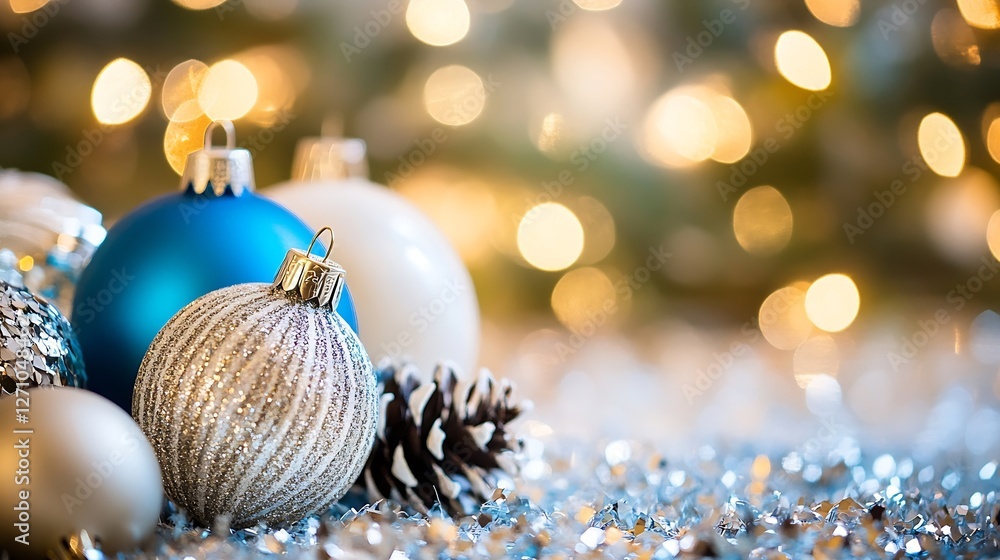 Aufkleber beautifully arranged christmas ornaments with shimmering lights and pine cones creating a festive at