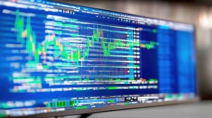 Fototapeta premium Market analysis data visualization financial sector digital display tech environment close-up view investment insights