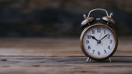 Vintage wooden alarm clock sitting on a rustic table with an oldworld charm and timeless design : Generative AI