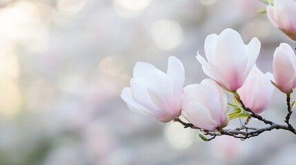 Obraz premium Delicate pink magnolia flowers blooming beautifully in a softfocus garden setting during springtime : Generative AI