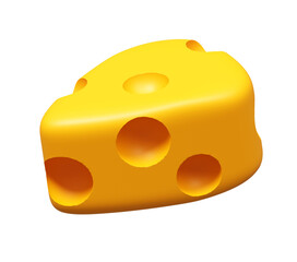 Realistic 3D Cheese Icon with Holes – Yellow Swiss Cheese Wedge