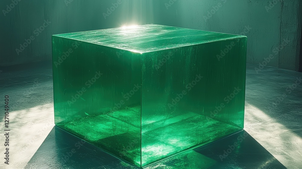 Poster a striking green cube illuminated from behind in an artistic display of light