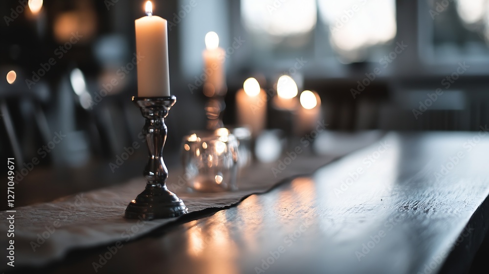 Aufkleber Elegant candle setup on a wooden table creating a cozy and warm atmosphere : Generative AI