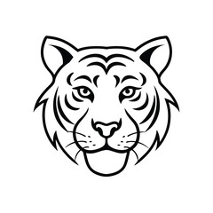 Bold Line Art of a Tiger Head with Intense Eyes
