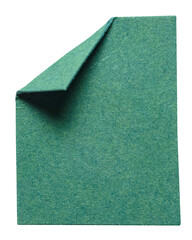 Dark green isolated cut out blank paper note cardboard with folded corner dog-ear earmark and copy...