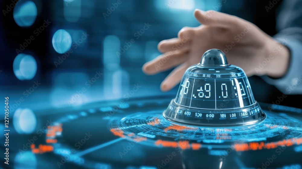 Poster innovative technology displaying futuristic timepiece virtual environment digital interface interact