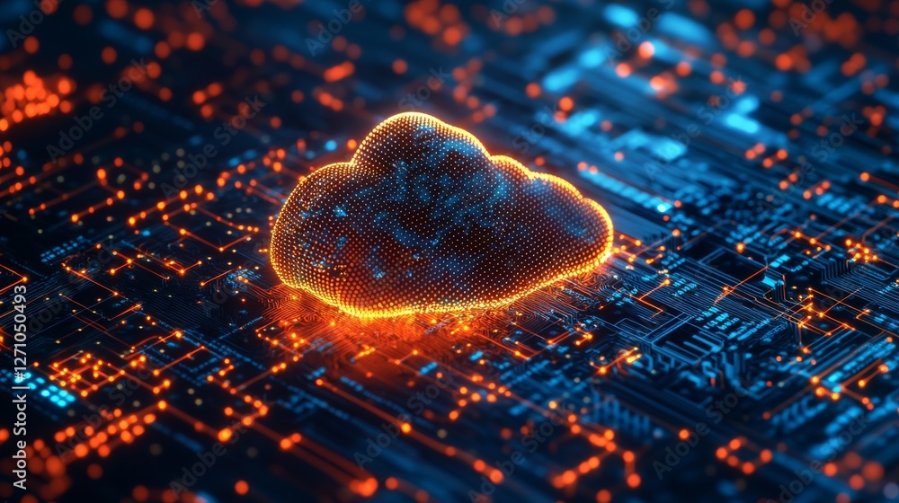 Poster a two-tone abstract cloud computing icon symbolizing network connectivity, data flow, and digital in