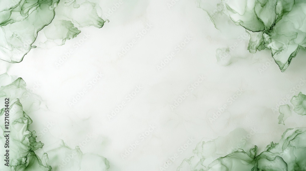 Poster abstract green and white marble texture background with soft swirling patterns and fluid shapes.