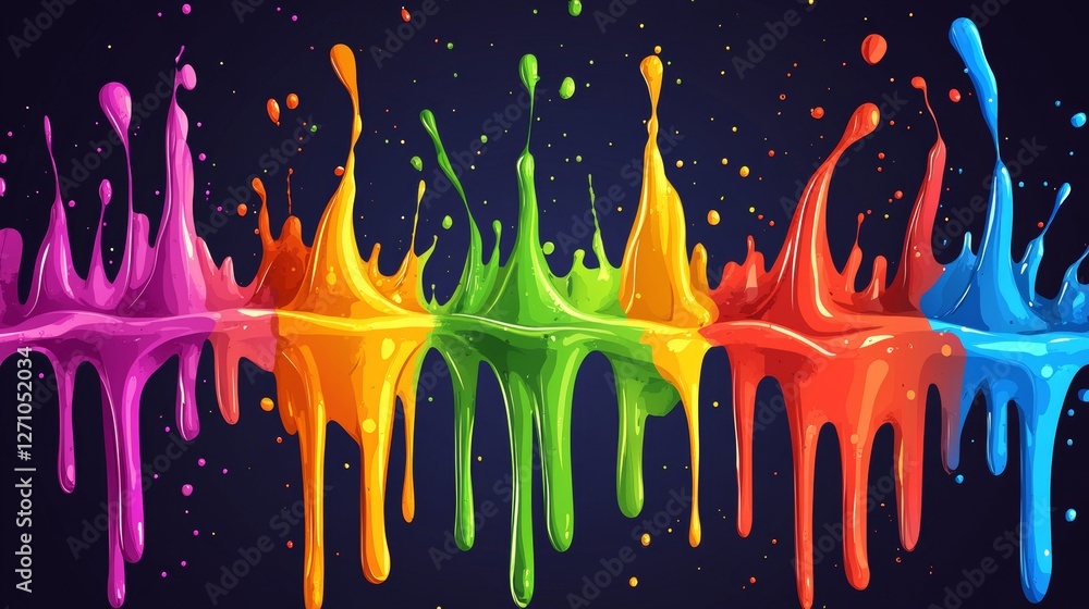 Aufkleber a dynamic and lively fluid abstract splatter artwork with bright paint splashes and flowing movement