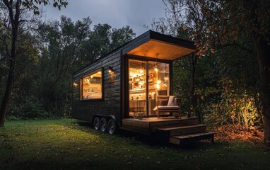 A tiny house with a stylish, minimalist interior