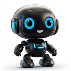 Cute 3D robot cartoon figure set against a transparent background
