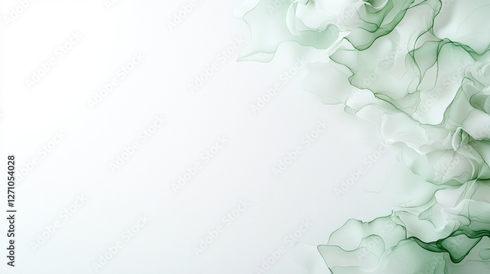 Poster abstract green watercolor background with flowing shapes and gradient texture on a white backdrop.