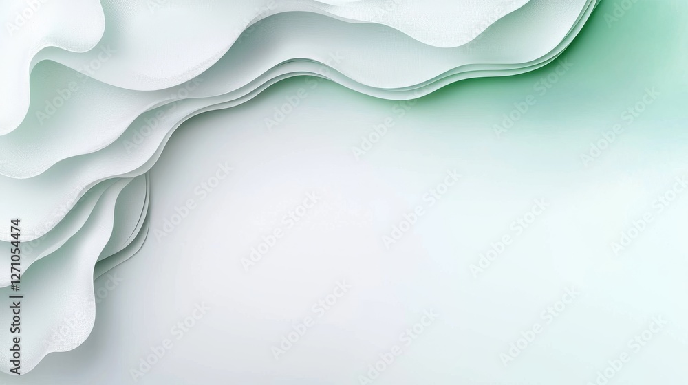 Poster abstract layered paper art design with soft white and green textures for creative projects and backg